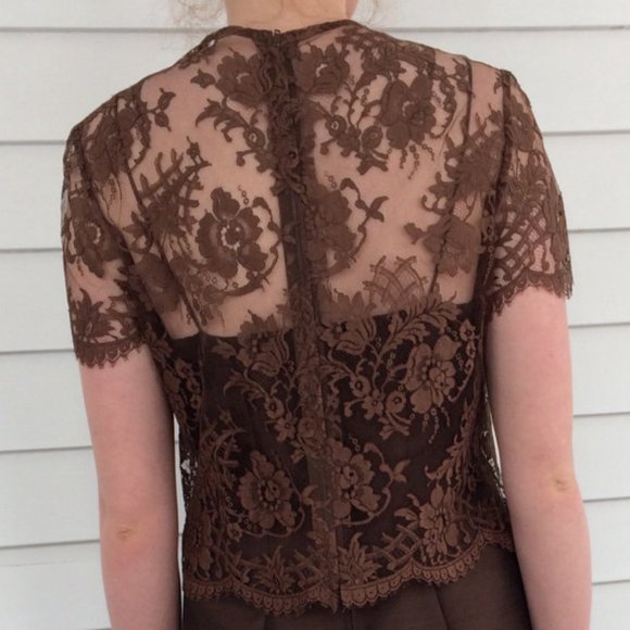 Brown Lace Gown 60s Evening Party S - Picture 3 of 5